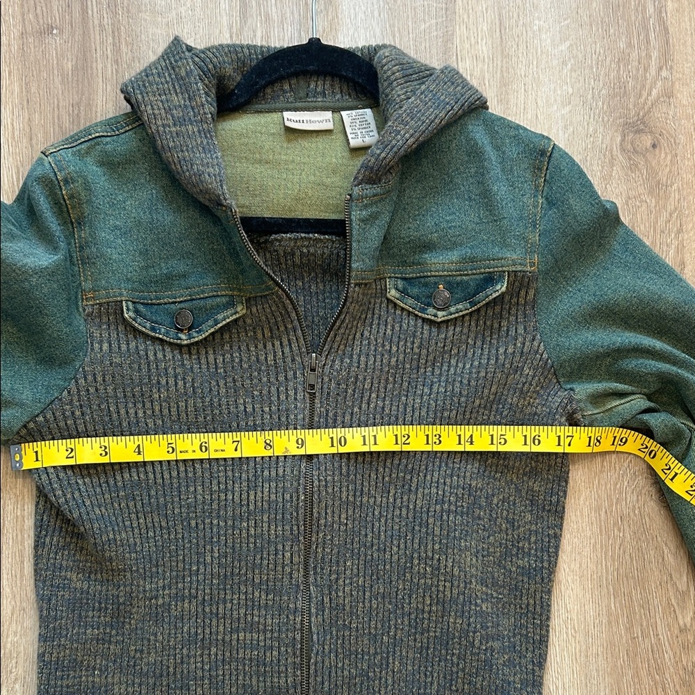 Ruff Hewn Olive Green Hooded Zip Cardigan Jacket - Picture 11 of 12